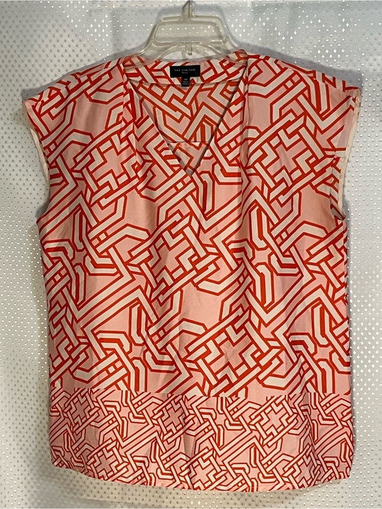 The Limited Tops - The Limited Pink & Orange Geometric Cap Sleeve Blouse